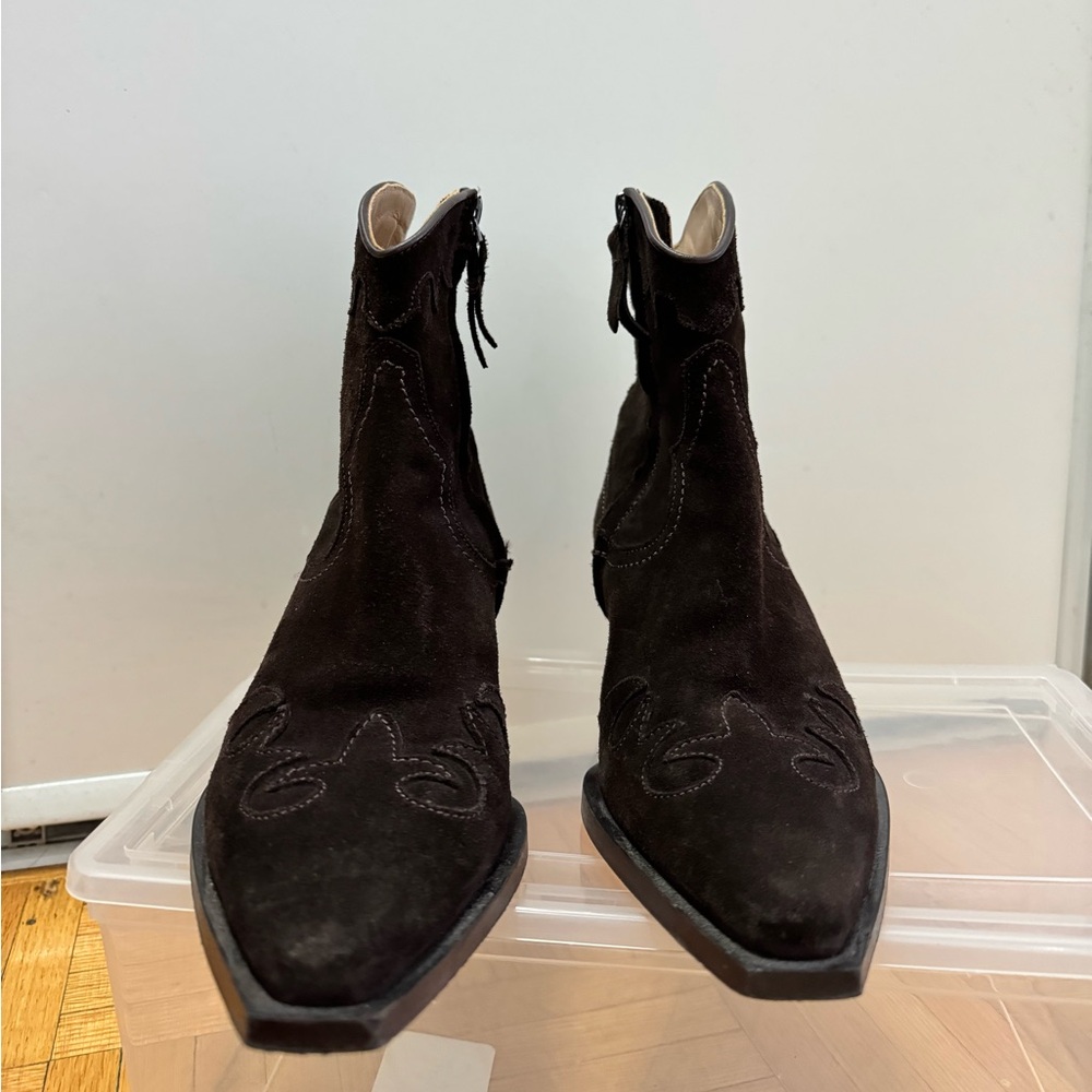 Massimo Dutti Dark Brown Suede Cowboy Boots